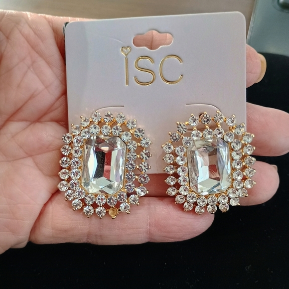 Gold Tone Crystal Earrings - Picture 2 of 2